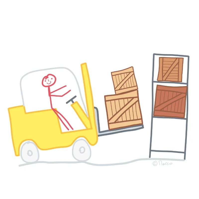 Forklift stick figure logistics woman warehouse