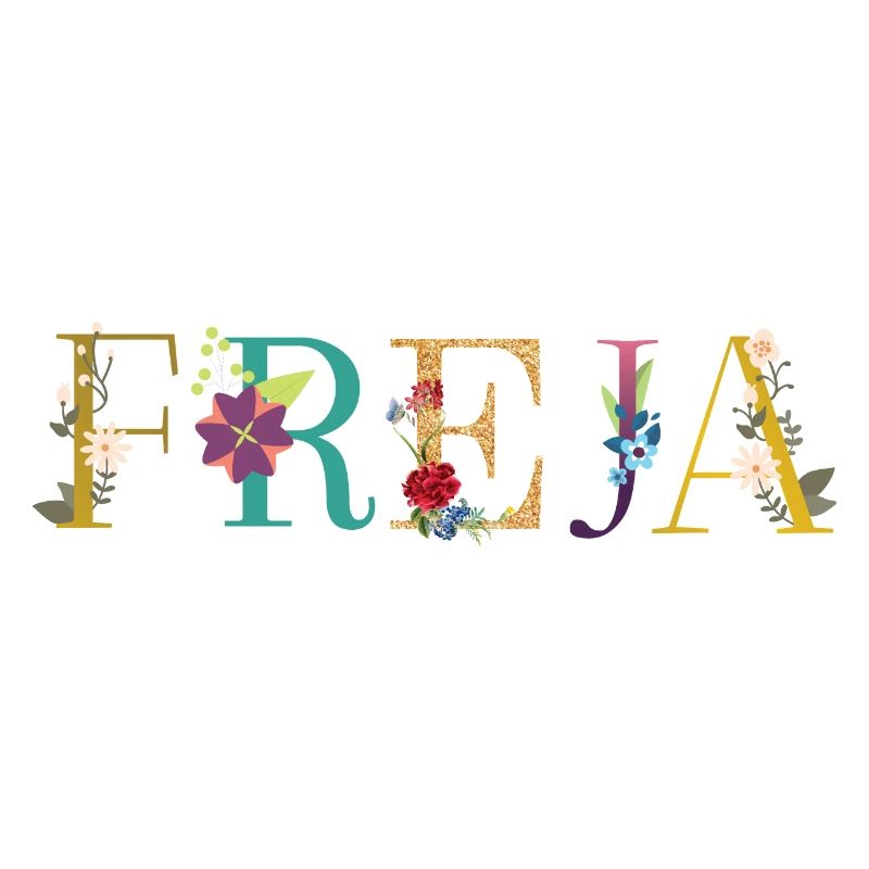 Le nom FREJA est décoré de fleurs