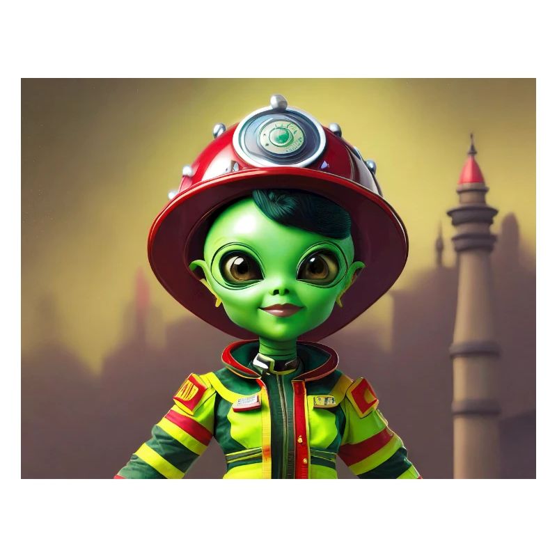 mignon petit pompier extraterrestre rétro rétro vert