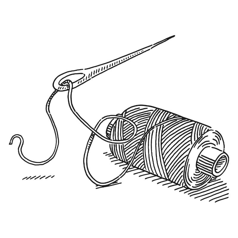 Yarn Roll Needle And Thread Symbol Drawing