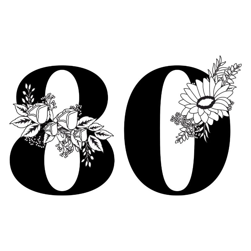 Nummer 80 Schwarze Blumen - 80. Geburtstag Blumen