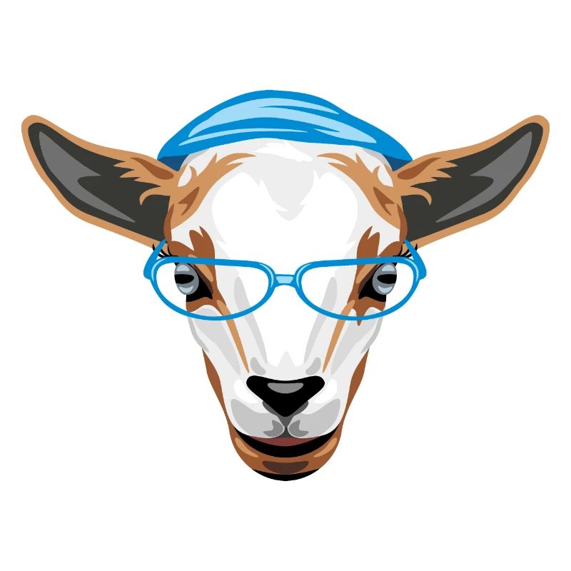 Smart young goat in blue hat and eyeglasses