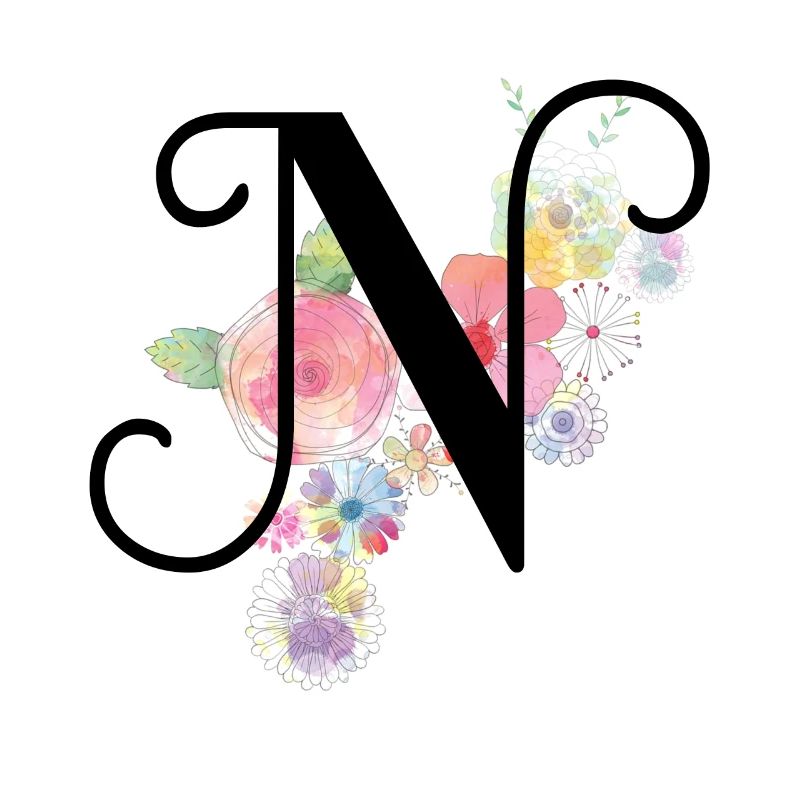 Monogramm Buchstabe N mit Pastellblüten