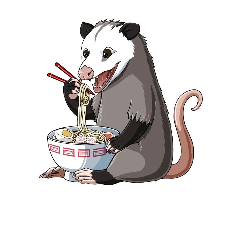 Opossum Eats Ramen Noodles