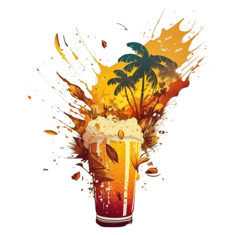 Bier Explosion mit Palmen. Sommer und Urlaub