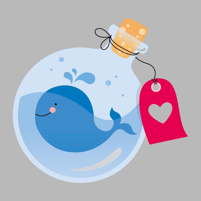 Message dans une bouteille avec une petite baleine