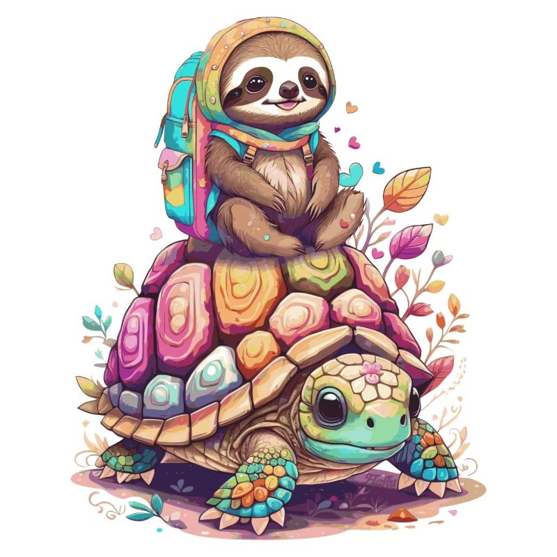 Faultier und Schildkröte im Urlaub