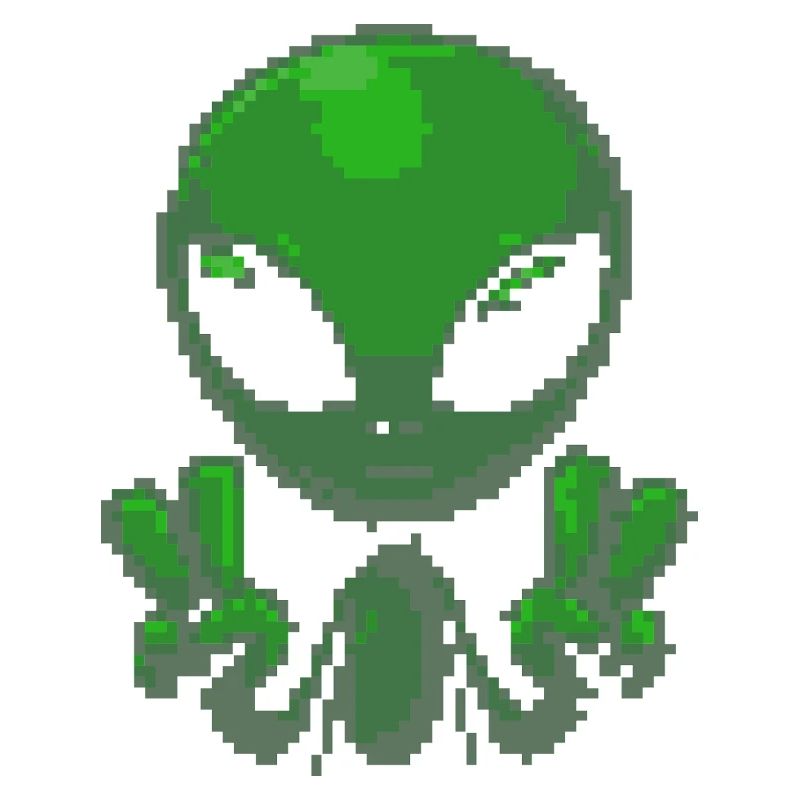 Pixel Green Alien Peace Sign