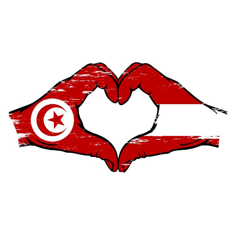 Tunisie Autriche Drapeau Mains Coeur Forme Utilisé