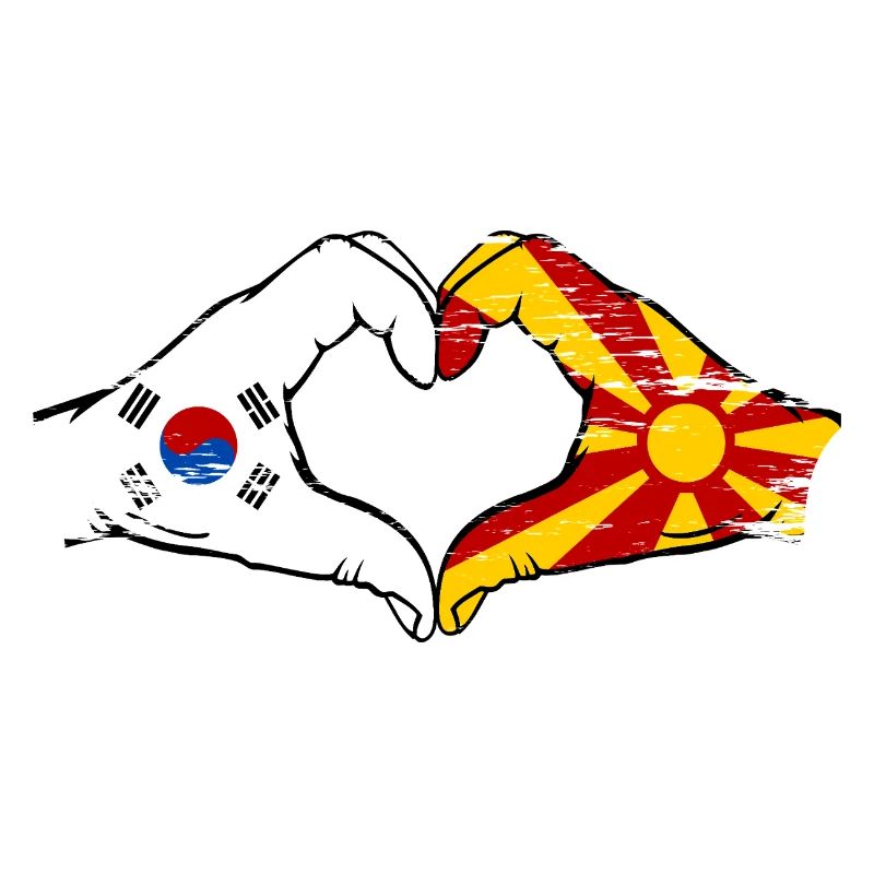 Corée du Sud Macédoine drapeau mains forme de coeur utilisé