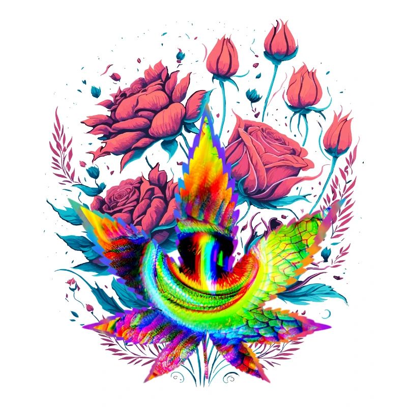 Feuille de cannabis psychédélique avec œil de dragon