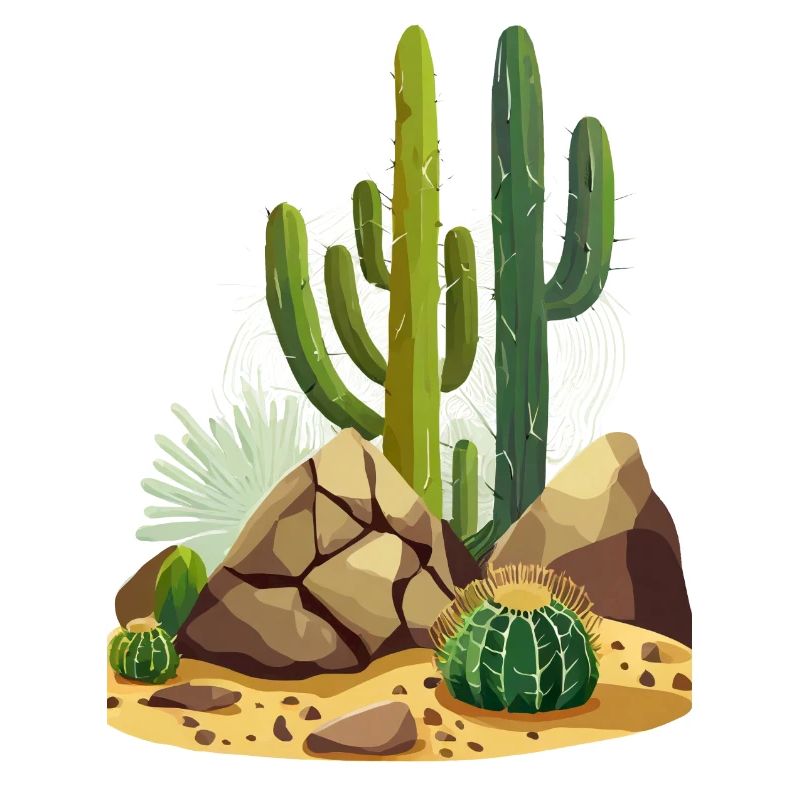 Desert with cacti and rocks