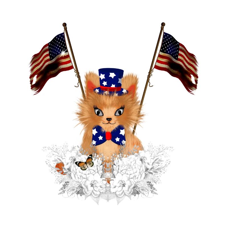 Chaton mignon avec le drapeau et le drapeau américain