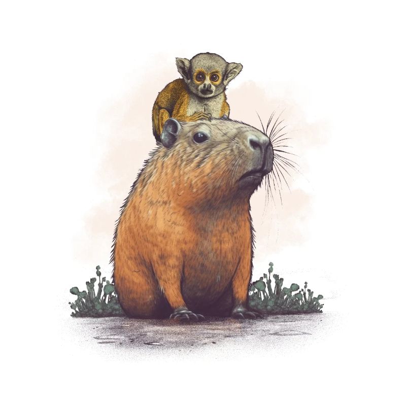 Capybara with monkeys
