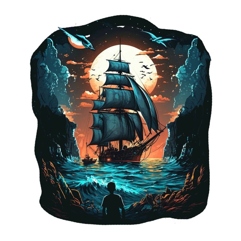 Large sailing ship in the moonlight on the high seas