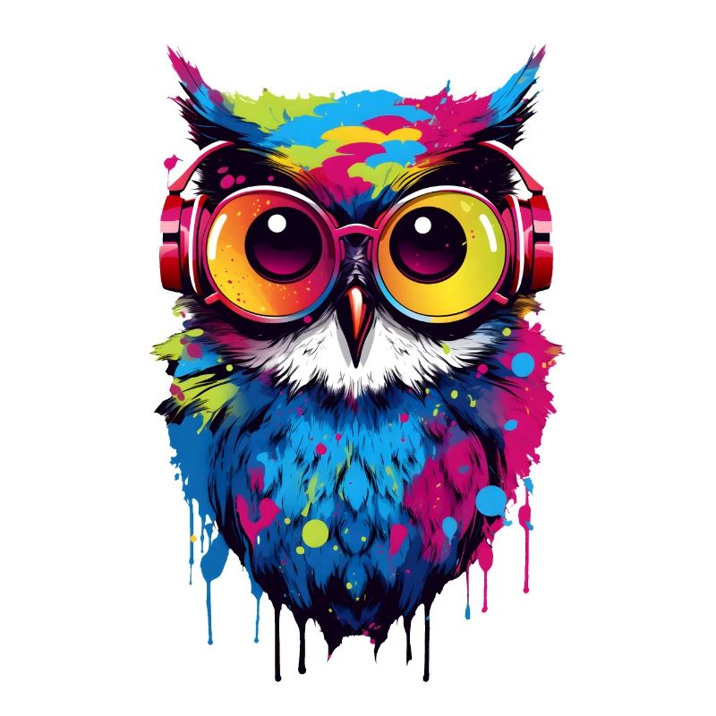 Bunte Eule mit Kopfhörer