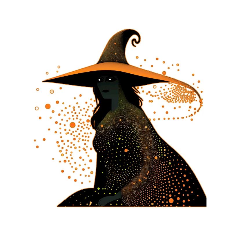 Witch silhouette profile with orange outline,