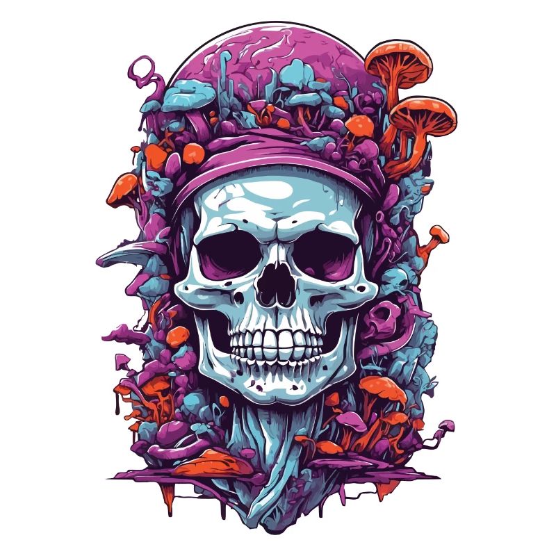 Psychedelic Art und Wald Pilze Skull Design
