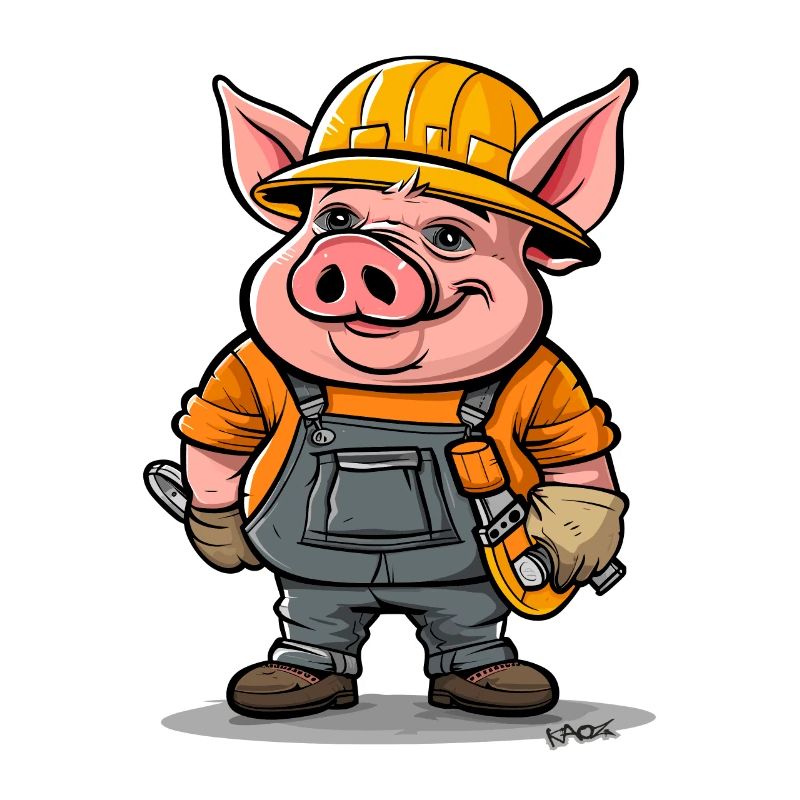 Funny Cartoon Construction Worker Pig