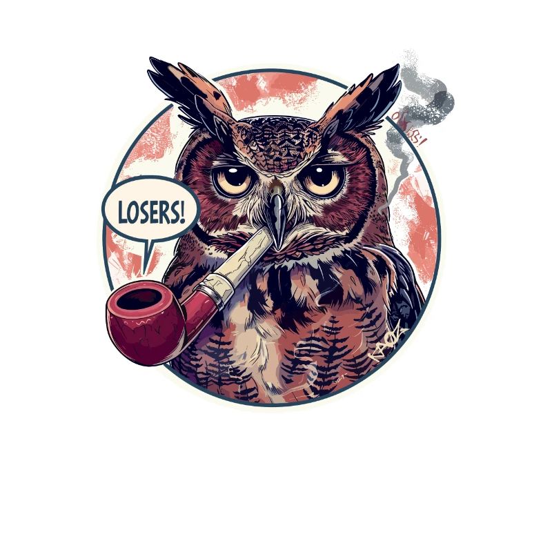 Eule mit Tabakpfeife sagt "Verlierer"