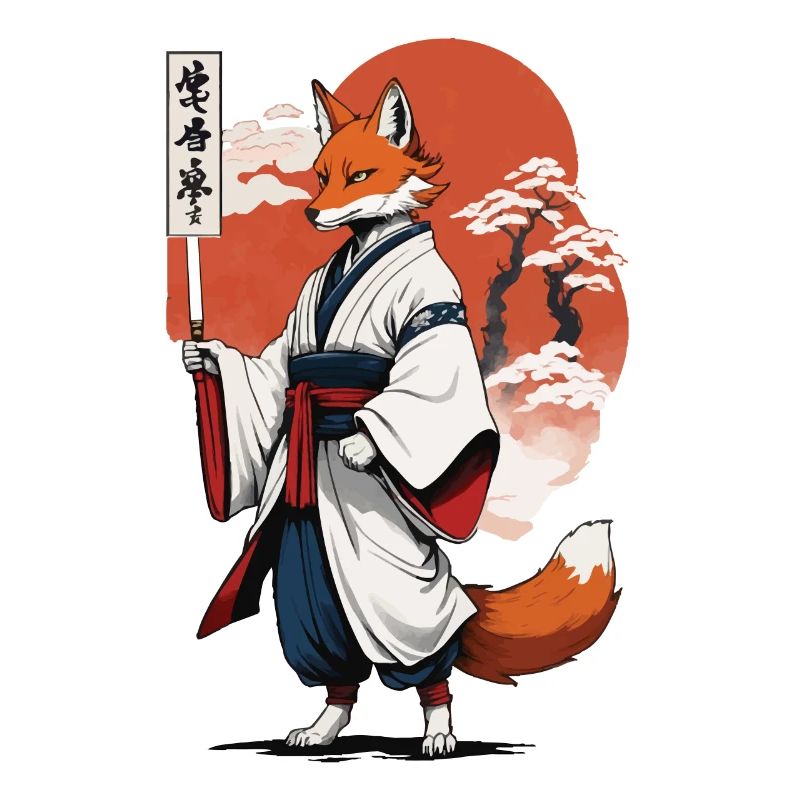Ukiyo-E Art Style Japanese Kitsune Fox