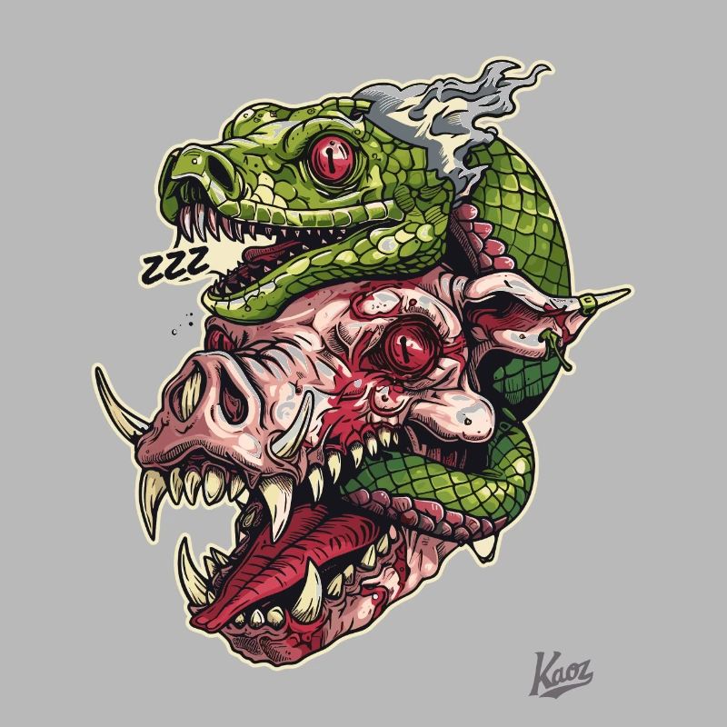Zombie Pig Head Snake Skull