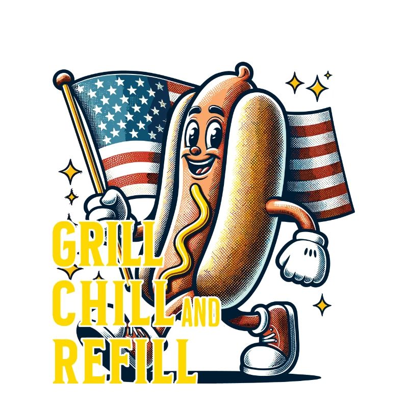 Grill Chill Refill Funny Bbq Pun Retro
