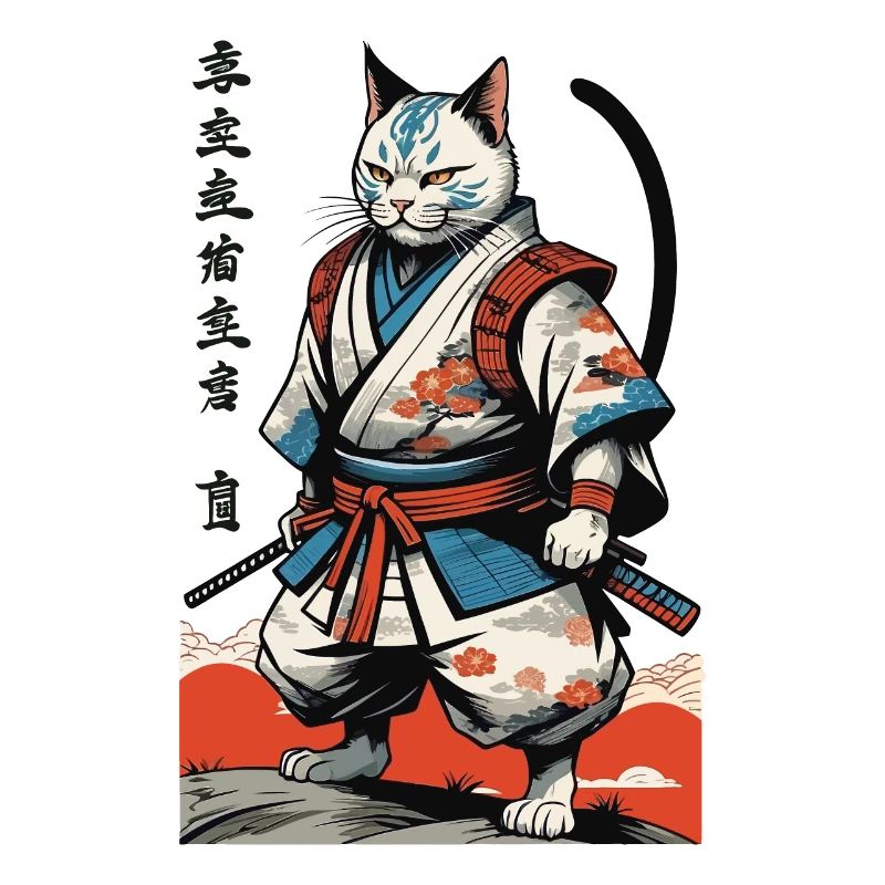 Samurai Katze Vintage Ukiyo-E Japanisches