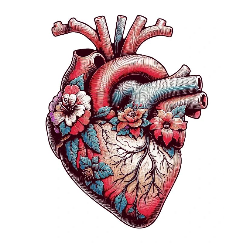 Anatomisches Herz mit Blumen