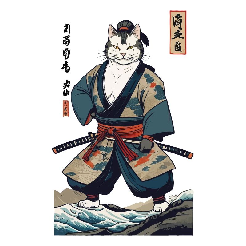Samurai Katze Vintage Ukiyo-E Japanisches