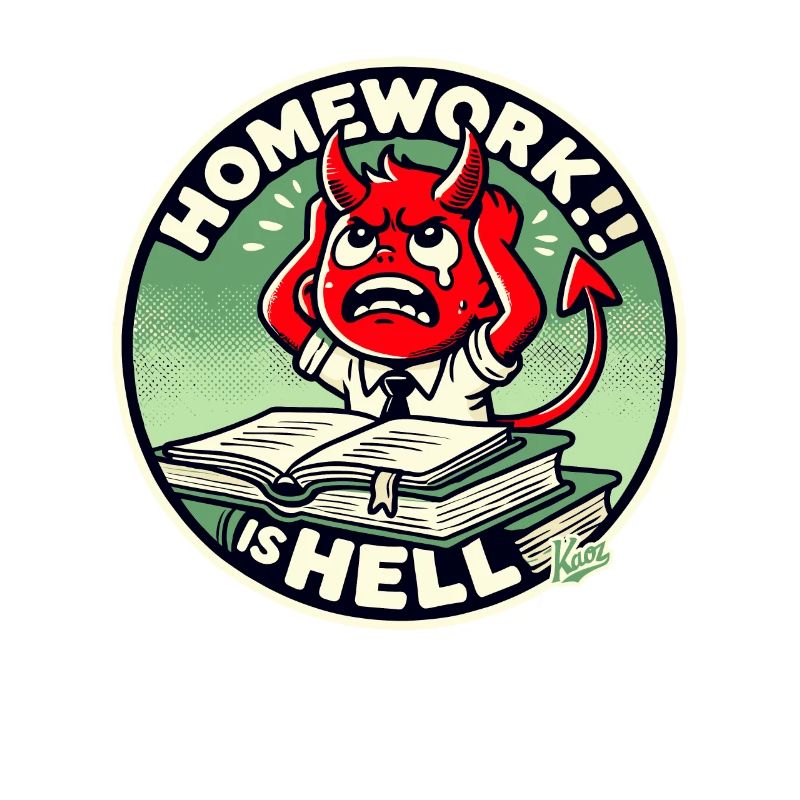 Little devil schoolboy in homework hell