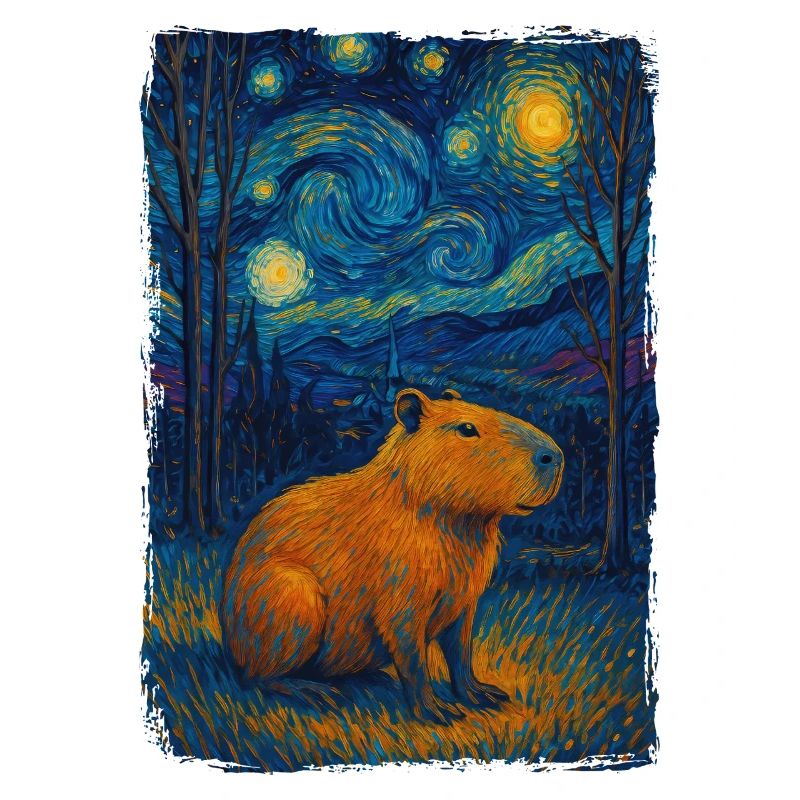 Capybara Sternennacht Van Gogh Stil Gemälde