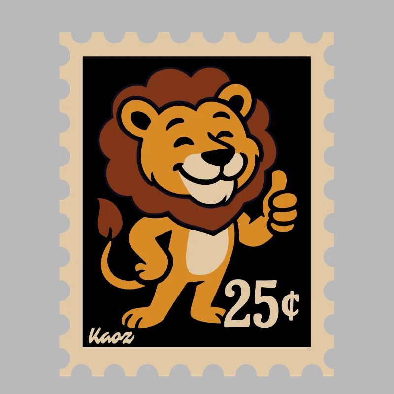 Lion amical sur un timbre-poste