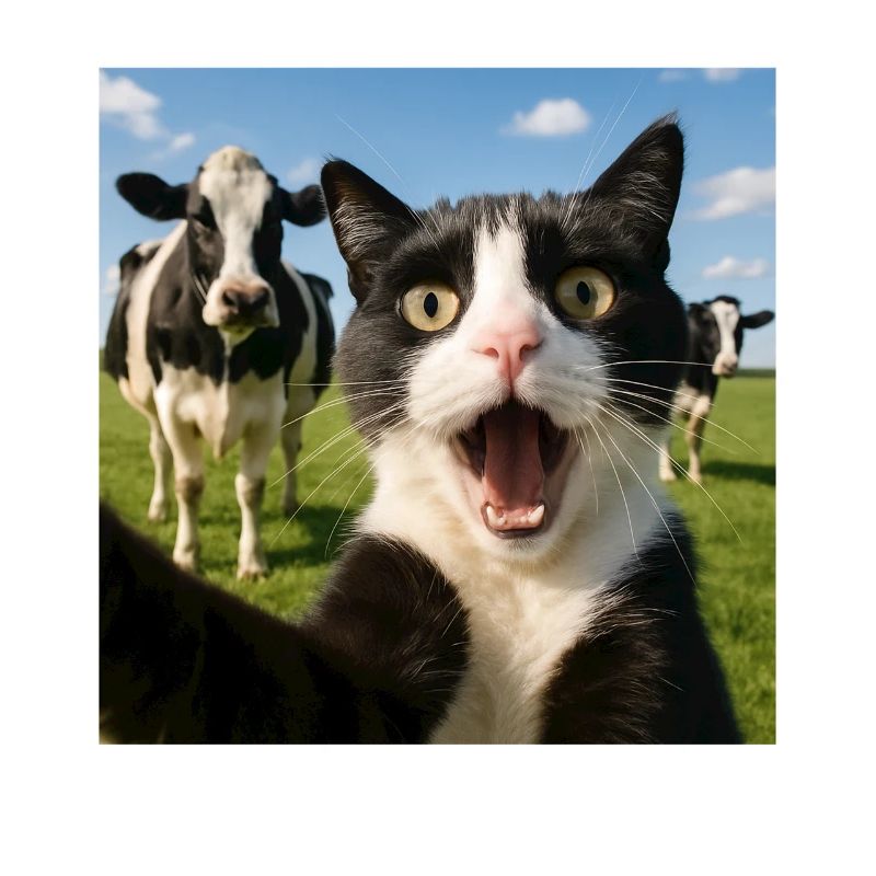 Lustige Katze Kuh Selfie Geschenkidee