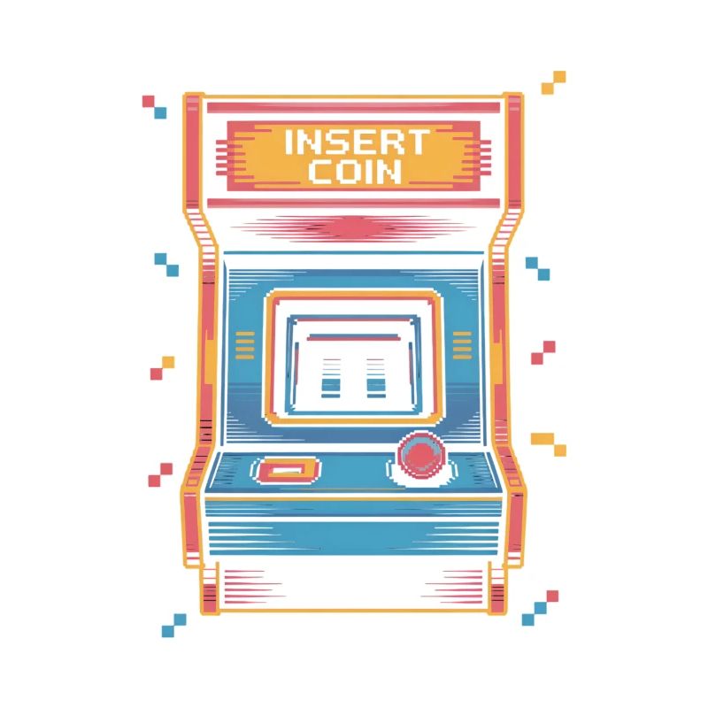 Insert Coin Retro Arcade Game Hall Pixel