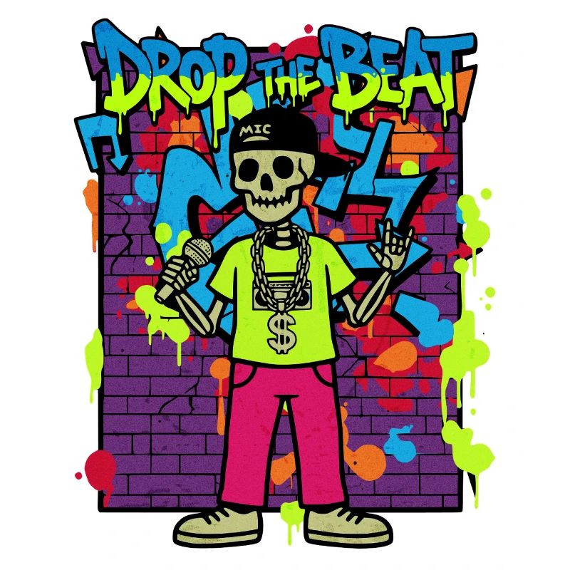 Drop the Beat – Neon Skeleton Rapper Graffiti 90s
