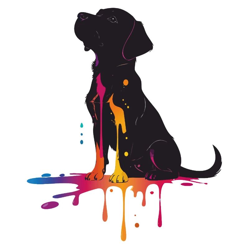 Silhouette von einem Hund mit Farbtropfen
