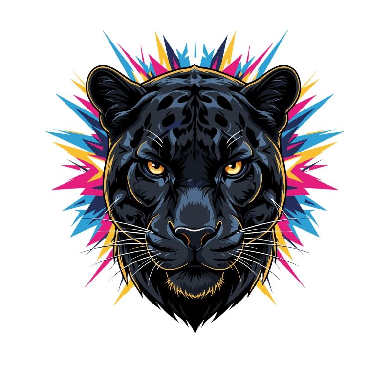 Neon Panther Kopf mit Farbspritzern