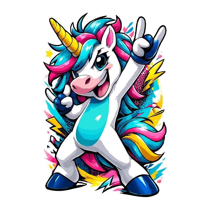 Buntes Einhorn Comic Motiv mit Party Vibe