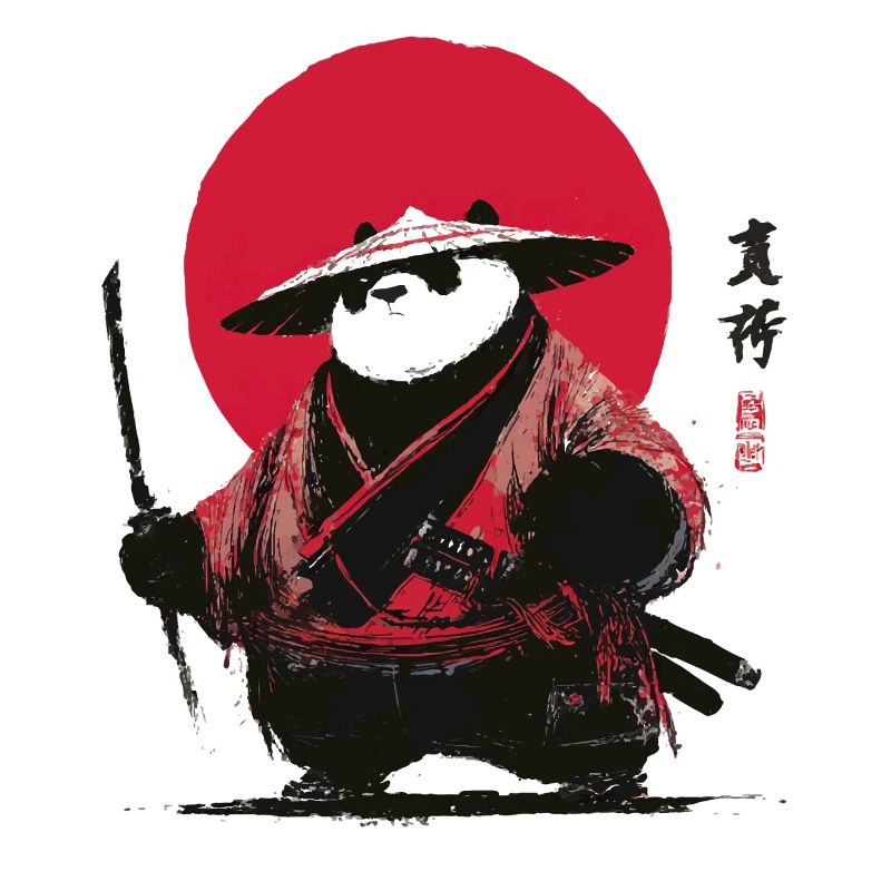 Panda Samurai in Vintage Sunset