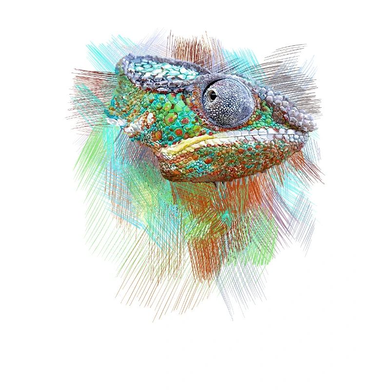 Painterly chameleon portrait in color explosion