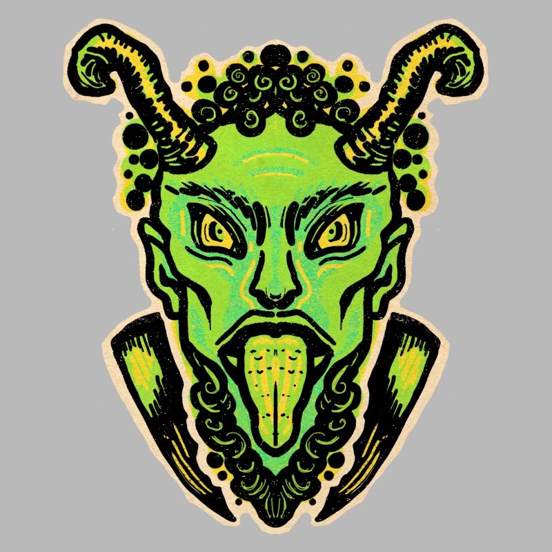 Krampus vert avec langue et cornes