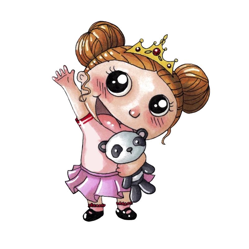 Winkendes Comic Mädchen mit Panda