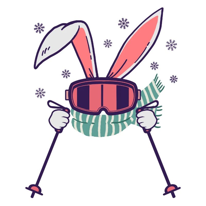 Lapin de ski avec bâtons de ski Lunettes de ski et écharpe