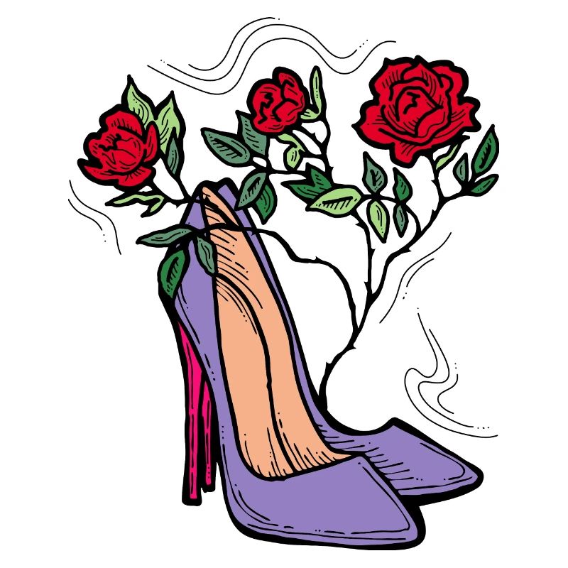 Chaussures à talons hauts avec fleur de rose. Style romantique.