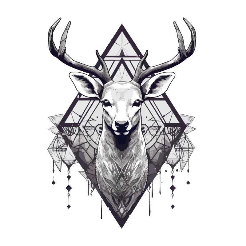 cerf noir et blanc style boho