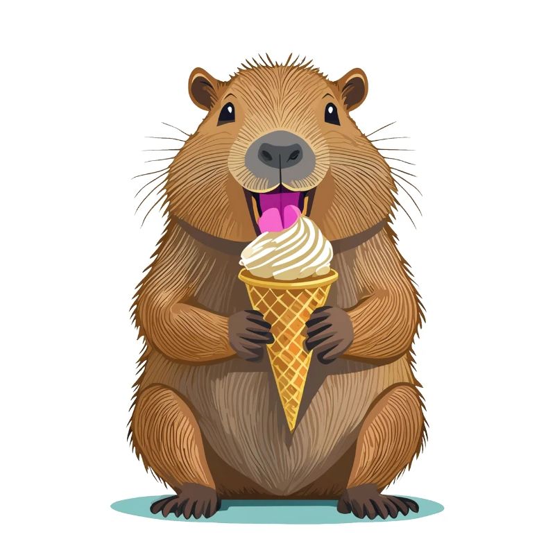 Capybara isst ein Eis im Sommer