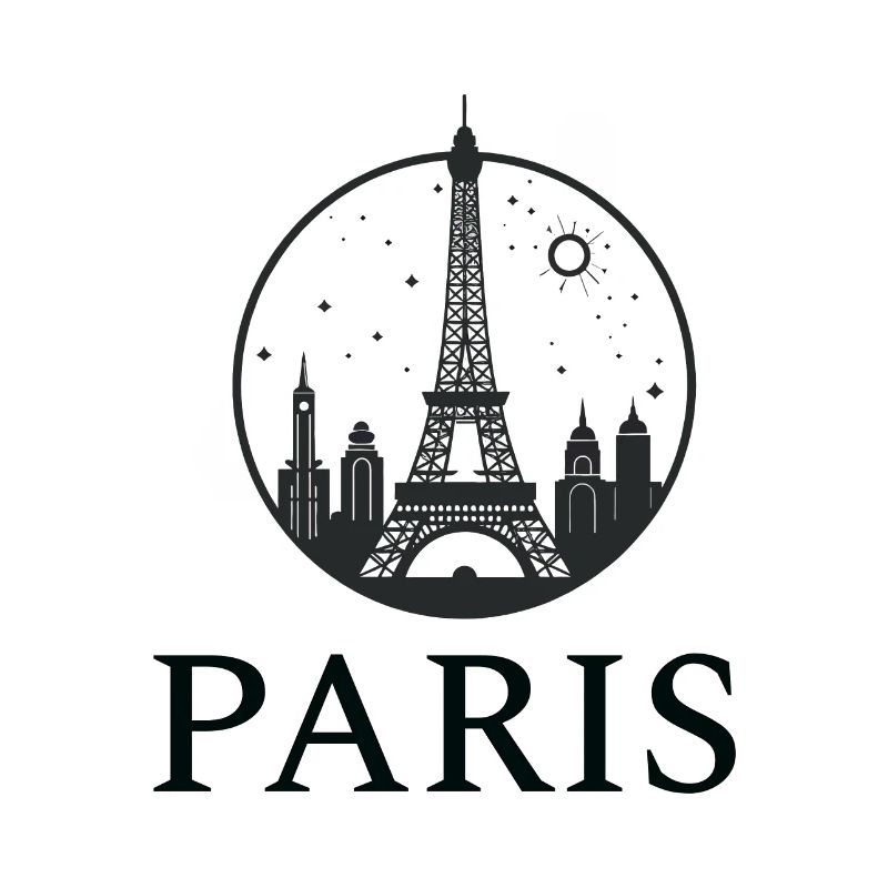 Paris Eiffel Tower silhouette in a circle