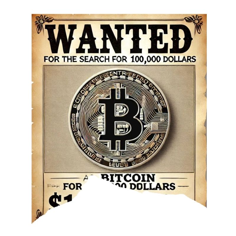 Affiche déchirée Wanted Bictoin 100000 dollars