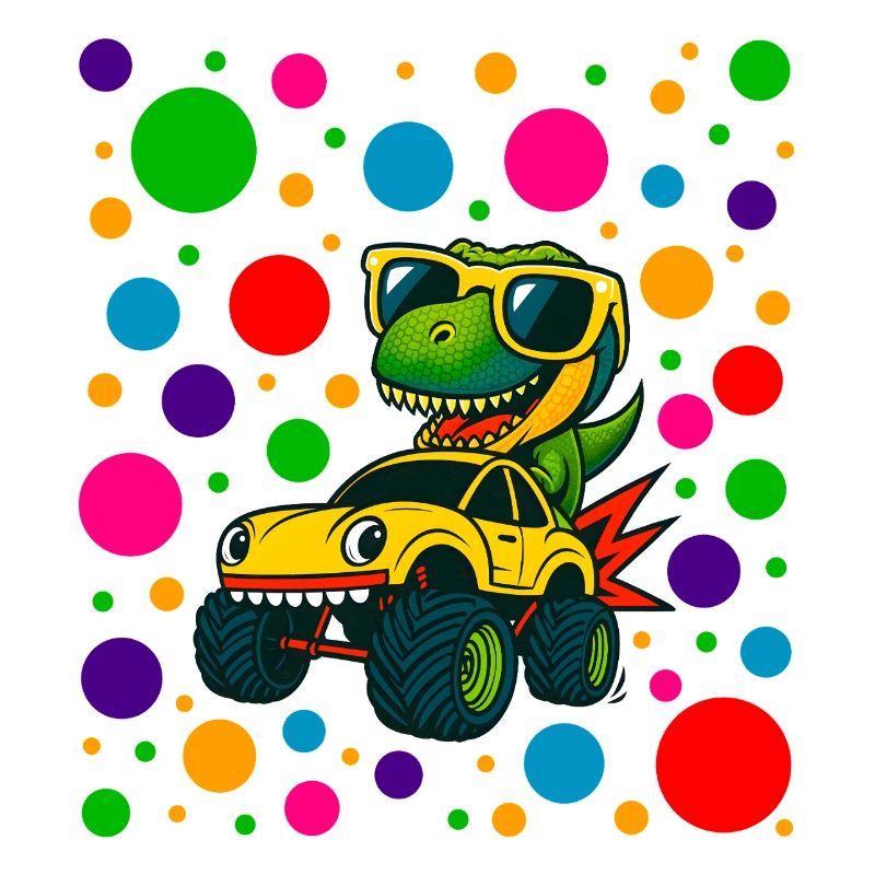 Dino Driver in Neon Dots